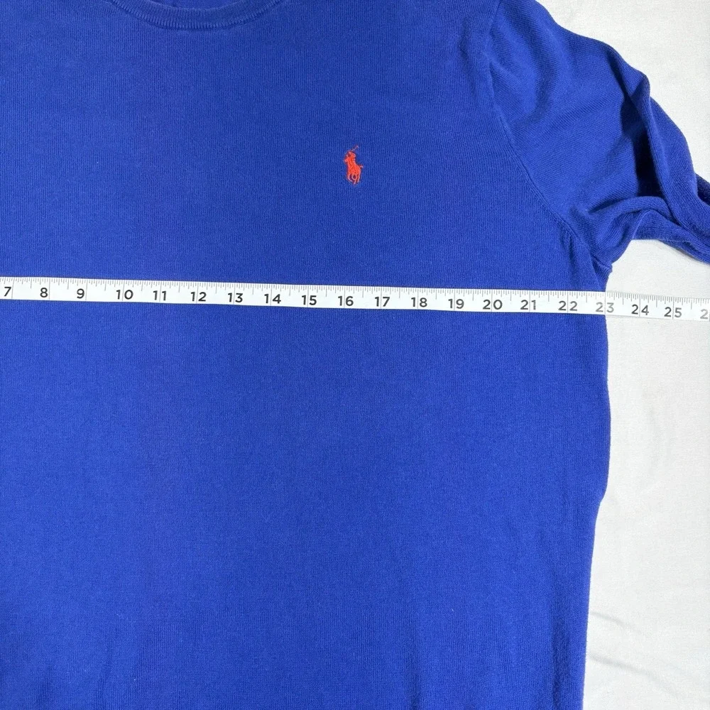 Polo Ralph Lauren Sweater Mens Large Blue Pima Cotton Crewneck Pullover Red Pony